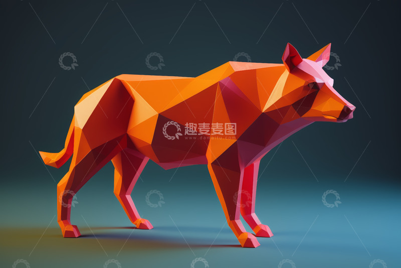 高清大图下载【趣麦麦图】多边形风格的狼形立体设计图