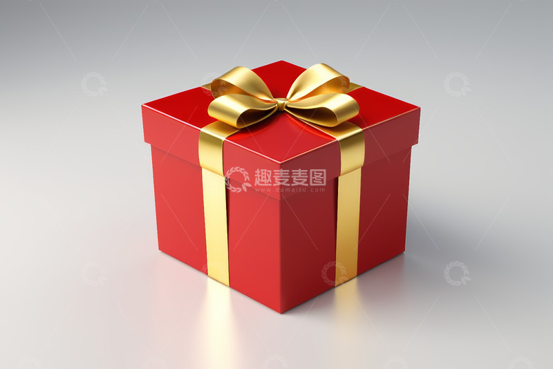 高清大图下载【趣麦麦图】红色礼品盒配金色蝴蝶结