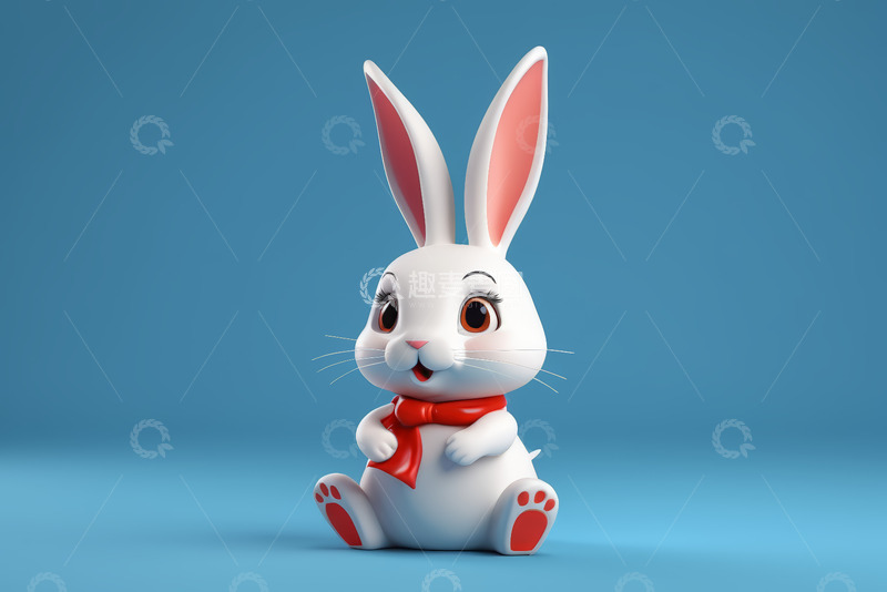 高清大图下载【趣麦麦图】可爱动画兔子带红色领结