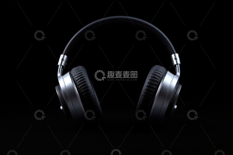 高清大图下载【趣麦麦图】黑色背景下的头戴式耳机