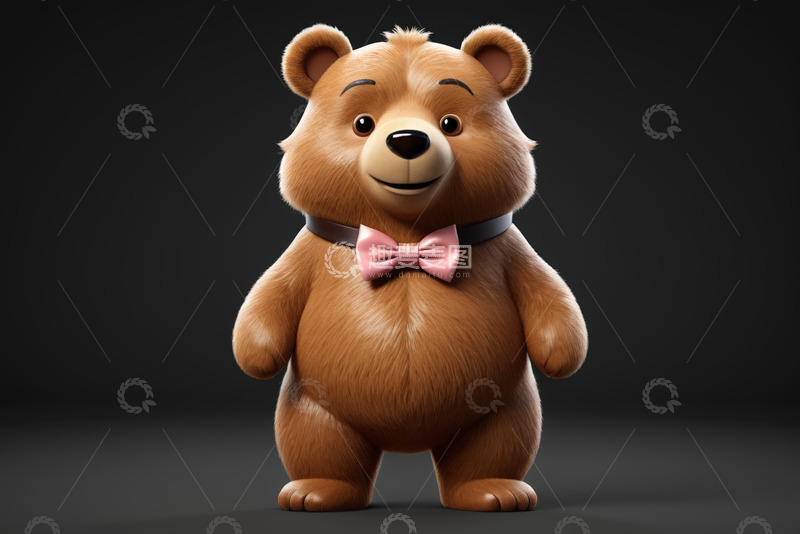 高清大图下载【趣麦麦图】卡通小熊带粉色领结形象