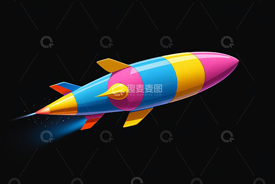 彩色卡通火箭升空画面