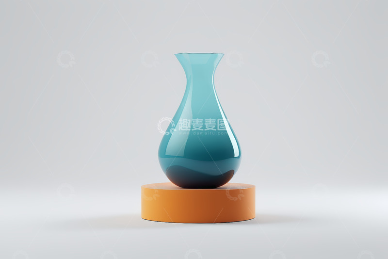 高清大图下载【趣麦麦图】蓝色花瓶置于橙色底座上