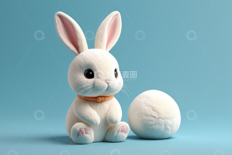 高清大图下载【趣麦麦图】白兔与毛球素材
