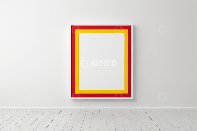高清大图下载【趣麦麦图】白墙挂红黄边框空白画框
