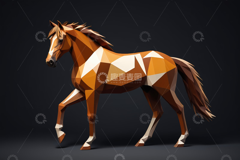 高清大图下载【趣麦麦图】多边形风格行走的马