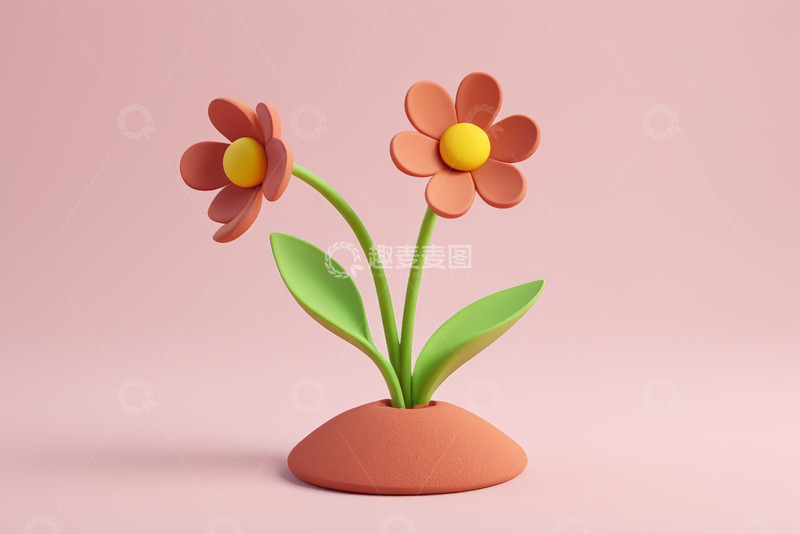 高清大图下载【趣麦麦图】3D卡通风格双花模型