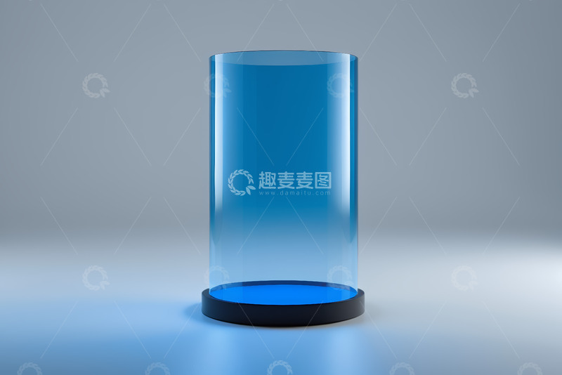 高清大图下载【趣麦麦图】蓝色圆柱形透明物体展示