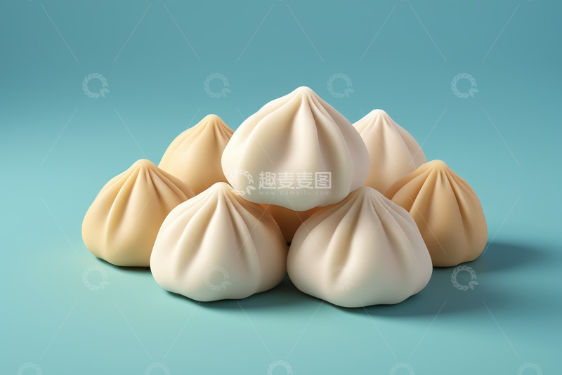 高清大图下载【趣麦麦图】堆叠摆放的浅色包子素材