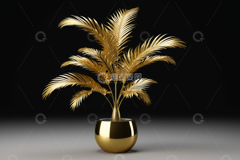 高清大图下载【趣麦麦图】金色盆栽植物装饰素材