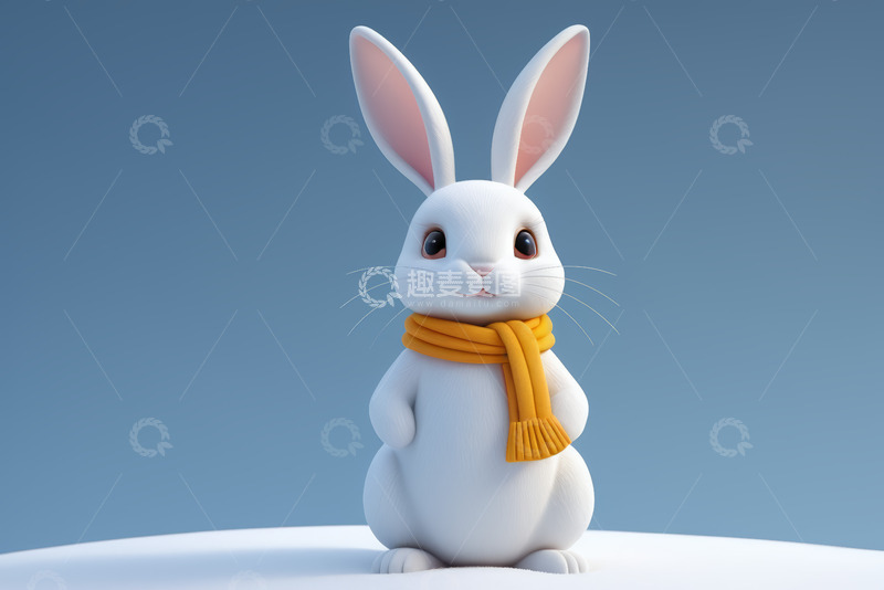 高清大图下载【趣麦麦图】戴围巾的卡通白兔形象