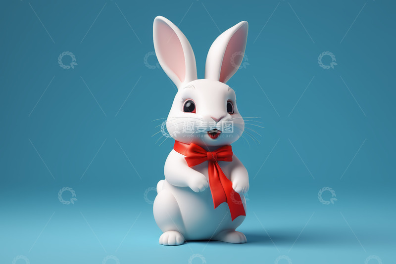 高清大图下载【趣麦麦图】戴红领结的卡通白兔形象