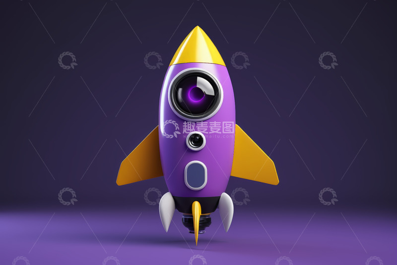 高清大图下载【趣麦麦图】紫色卡通火箭素材