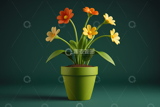 绿色花盆中的多彩花卉
