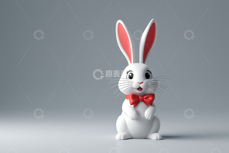 戴红领结的可爱卡通兔子