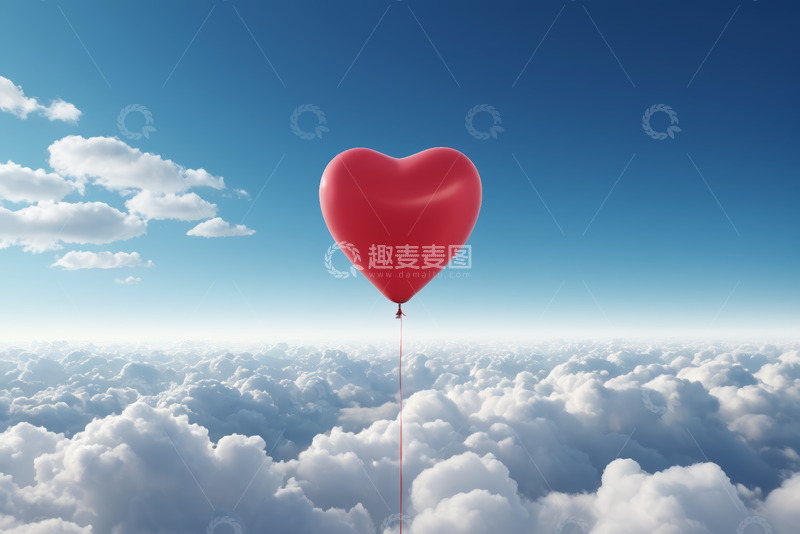 高清大图下载【趣麦麦图】云端红心气球漂浮画面