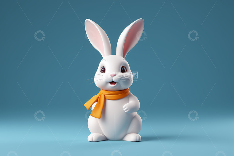 高清大图下载【趣麦麦图】戴围巾的卡通白兔形象素材