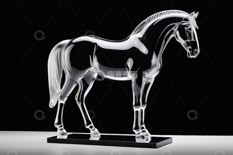 高清大图下载【趣麦麦图】透明玻璃材质马形摆件