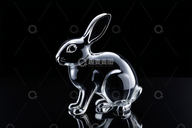 高清大图下载【趣麦麦图】透明玻璃兔子摆件特写
