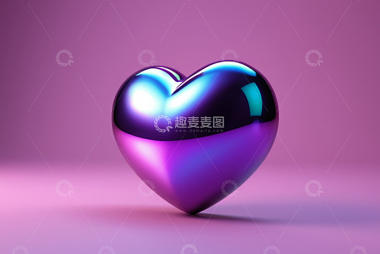 紫色背景下的金属爱心