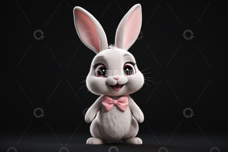 高清大图下载【趣麦麦图】可爱动画兔子带粉色领结形象