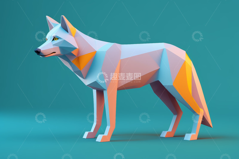 高清大图下载【趣麦麦图】低多边形风格站立狼动画素材