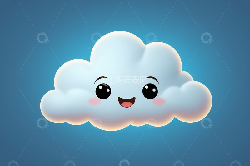 高清大图下载【趣麦麦图】蓝色背景上的卡通笑脸云朵