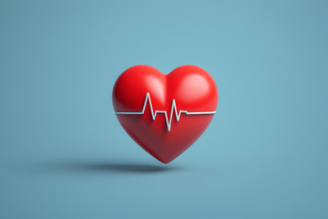 红色爱心与脉搏图形素材