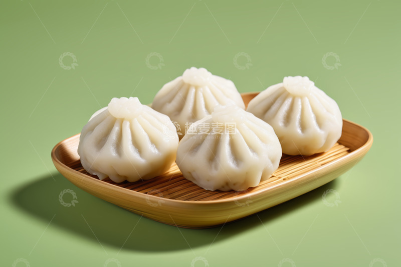 高清大图下载【趣麦麦图】竹盘上的三个小笼包