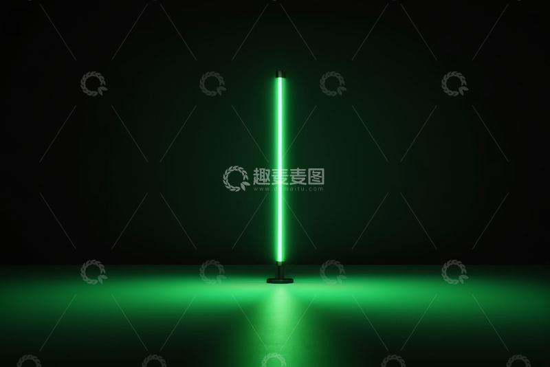 高清大图下载【趣麦麦图】黑色背景下绿色发光灯管
