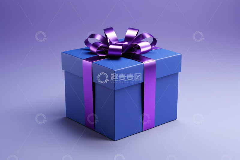 高清大图下载【趣麦麦图】蓝色礼品盒配紫色丝带