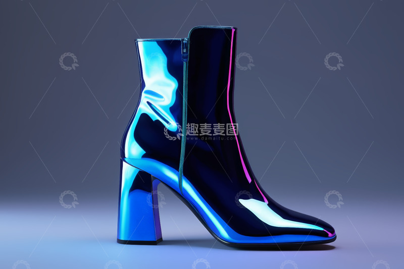 高清大图下载【趣麦麦图】蓝色高跟短靴电商产品素材
