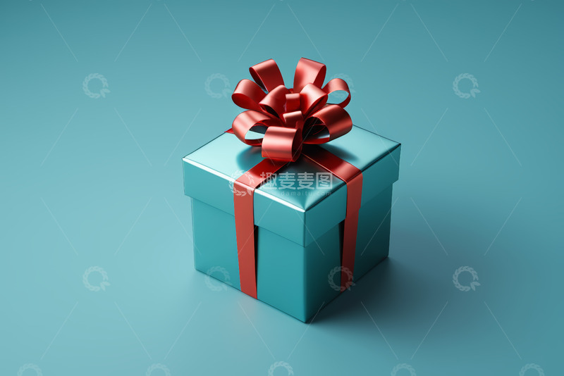 高清大图下载【趣麦麦图】蓝色礼物盒配红色蝴蝶结