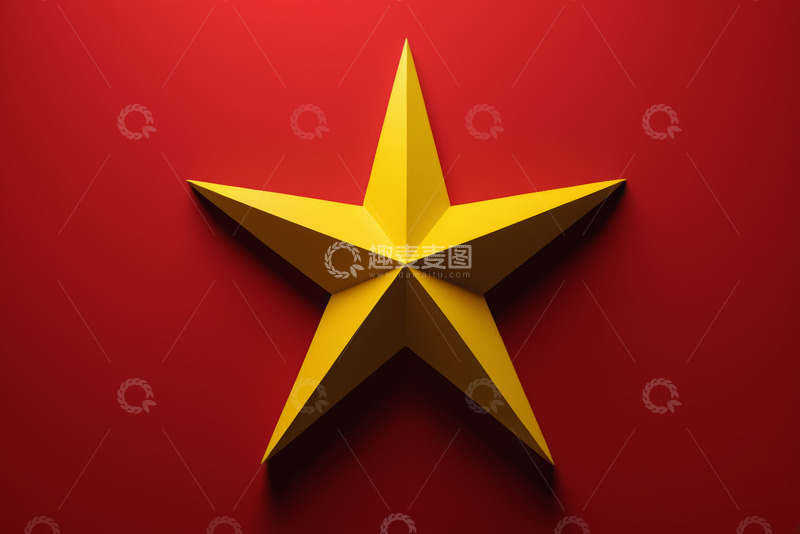 高清大图下载【趣麦麦图】红色背景上的立体黄色五角星