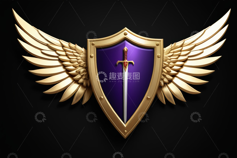 高清大图下载【趣麦麦图】带翅膀盾牌与剑图标素材