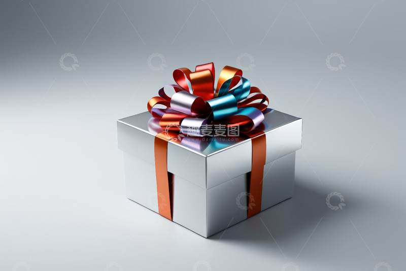 高清大图下载【趣麦麦图】银色礼物盒配多彩丝带