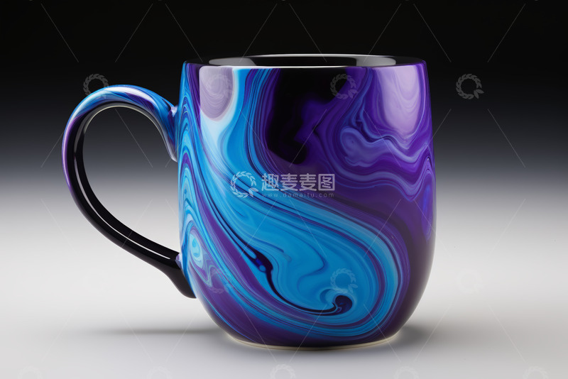 高清大图下载【趣麦麦图】蓝紫色花纹陶瓷马克杯