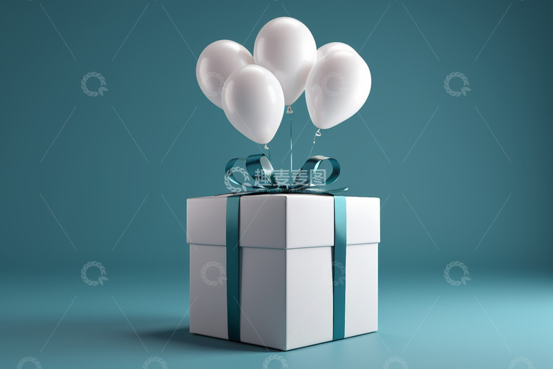 高清大图下载【趣麦麦图】带气球的白色礼品盒