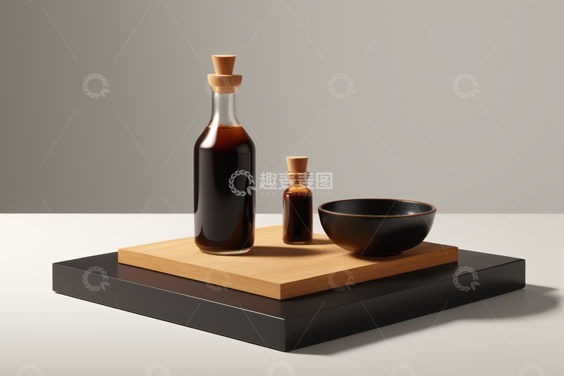 高清大图下载【趣麦麦图】瓶装酱料与碗的静物展示