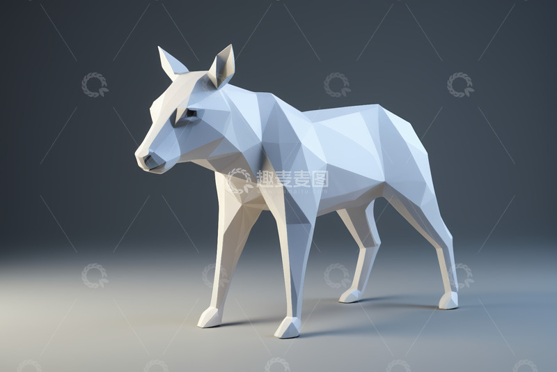 高清大图下载【趣麦麦图】-低多边形风格白色狼3D模型