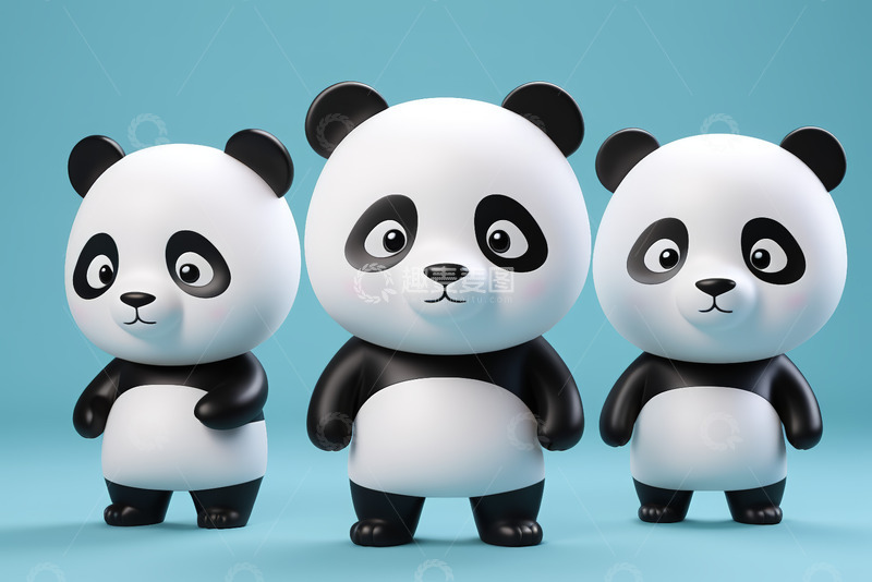 高清大图下载【趣麦麦图】三只卡通熊猫形象展示