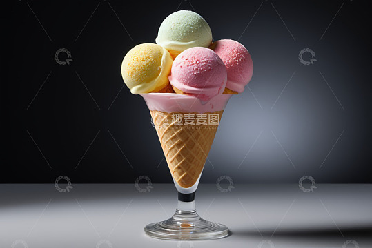 高脚杯装多色冰淇淋
