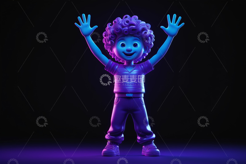 高清大图下载【趣麦麦图】卡通小孩双手高举形象