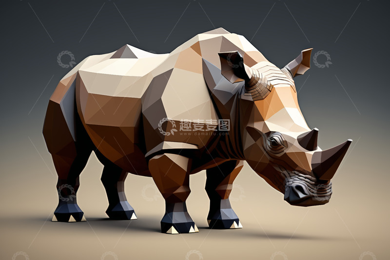 高清大图下载【趣麦麦图】-低多边形风格犀牛立体图像