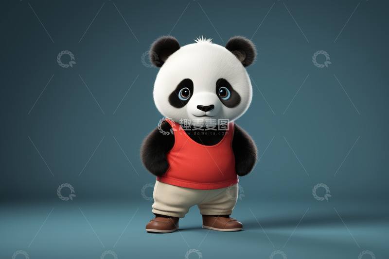 高清大图下载【趣麦麦图】穿红背心的卡通熊猫形象