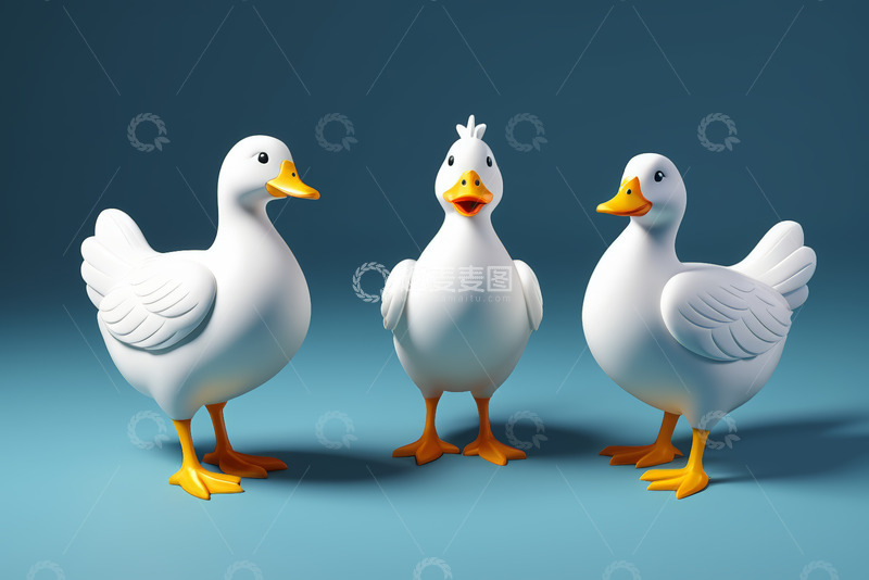 高清大图下载【趣麦麦图】三只卡通鸭子三维模型