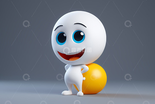 卡通人物背靠黄球微笑形象