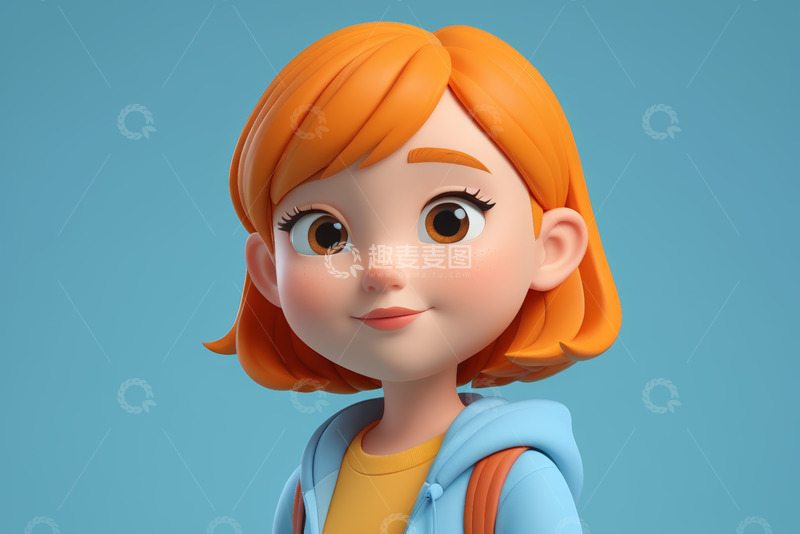 高清大图下载【趣麦麦图】卡通女孩微笑形象素材