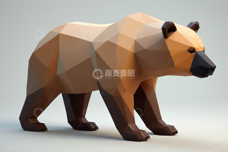 高清大图下载【趣麦麦图】低多边形风格棕熊模型