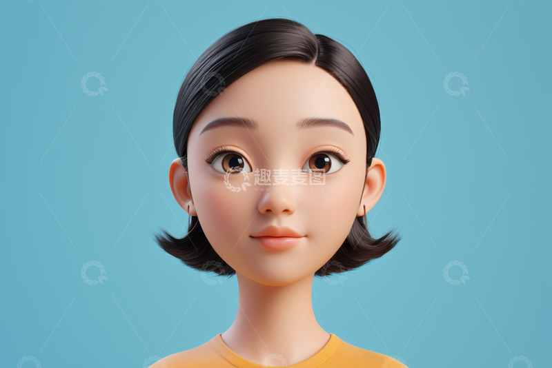 高清大图下载【趣麦麦图】亚洲少女3D卡通形象特写